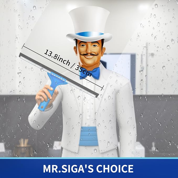 MR.SIGA Professional Window Squeegee & Microfiber Window Scrubber, 14 inch (Pack of 2)