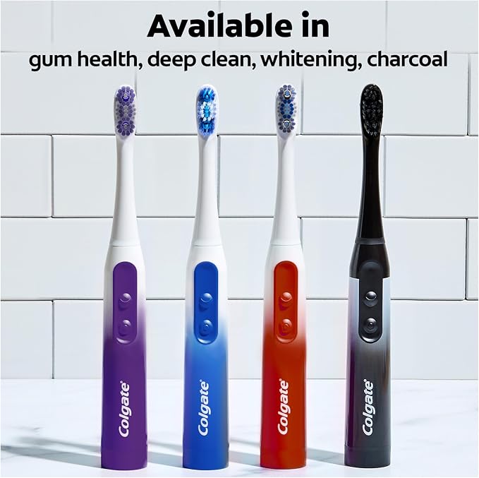 Colgate 360 Battery Powered Replacement Toothbrush Heads, Black, 2 Pack | Fits Any Colgate 360 Battery Powered Electric Toothbrush, Soft Bristles, Rubber Polisher, Removes Odor-Causing Bacteria