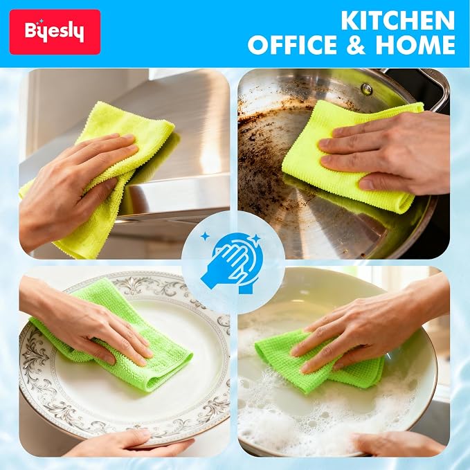 24-Pack Microfiber Cleaning Cloth, 11.5x11.5 Microfiber Towels for Cars, Dishes & House, For Detailers, Chefs & Efficient Home | Scratch-Free, Lint-Free, Ultra Absorbent(Green/Blue/Yellow/Pink)
