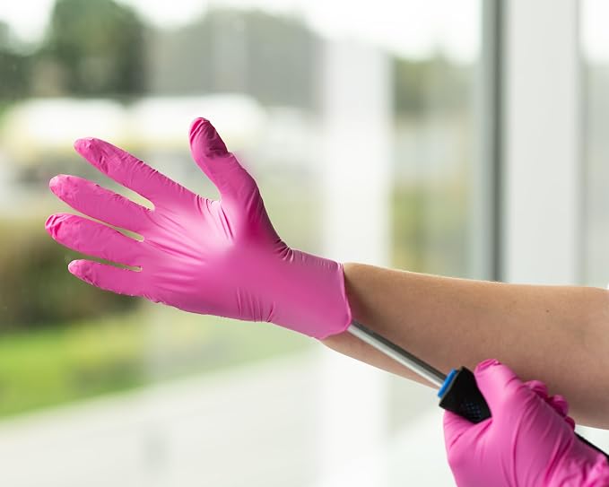 FRAMAR Pink Gloves Disposable Latex Free Large, Nitrile Gloves Large | Non Latex, Powder Free, Guantes De Nitrilo, For Hair Dye, Cleaning, Tattoo, Food Prep, Extra Durable, 100 Pack