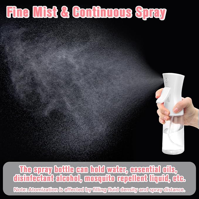 Continuous Spray Bottle,Hair Spray Bottle,Plants Water Spray Mist Bottle,Ultra-Fine Spray Bottle for Hair,Skincare, Plant Care, Pet Grooming, Cleaning,2 Pcs (6.8 oz White)-Christmas
