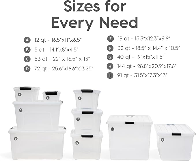 IRIS USA 6-Pack 54 Quart Storage Bins with Lids, Clear | Transparent design makes contents easy to find. Perfect for moving, blankets, clothing, and garage storage. Nestable design