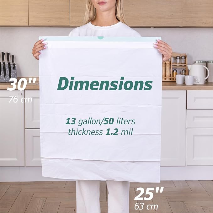 13 Gallon Tall Kitchen Drawstring Trash Bags - 1.2 Mil Extra Strong - Large Drawstring Garbage Bags - Large Plastic Bags - Individual, Unscented, White, 25" x 30", 40 Count
