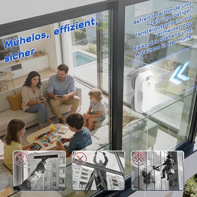 2026 Updated Window Cleaning Robot - Enhanced Battery, Max 6400Pa, Path Planning, Anti-Slipping, Edge Detection, Window Cleaner Robot for High-Rise Windows (2 pairs of nozzles, 10 cloths) (White)