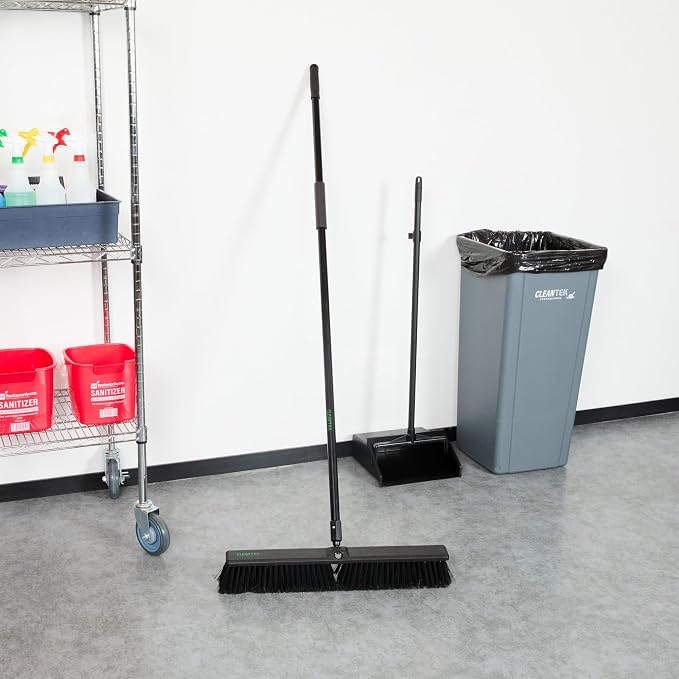 Restaurantware-Clean Tek Professional 23.62 Inch Push Broom, 1 Heavy-Duty Broom With 59” Handle - Heavy Bristles, 2 Handle Attachment, Wooden, Commercial Use, For Deck, Garage, Yard, Patio