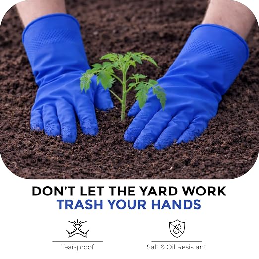 LADWA 2 Pairs Non-Slip Household Cleaning Reusable Dishwashing Gloves for Kitchen Washing Dishes Bathroom Gardening & Home Tasks Flexible Long-lasting & Waterproof Gloves Perfect for Woman Men (Blue)