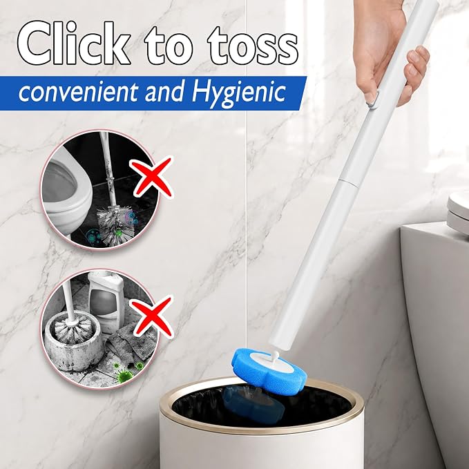 Disposable Toilet Brush-Toilet Bowl Cleaner Wand with 48 Refills | Wall Mounted Brush and Holder , Touch-Free for Deep Cleaning Bathroom