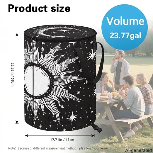 Gothic Sun Moon 24 Gallon Camping Trash Can Collapsible Outdoor Garbage Can Compact Easy to Store Recycling Bin for Camping RV Travel Waterproof Storage Bags for Clothes