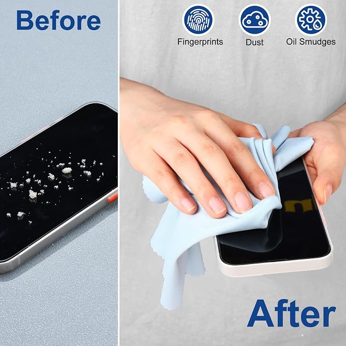 Frienda 12 Pack Microfiber Cleaning Cloth,Blue | 12x12 Inch Large for Eyeglasses Screen Lens, Reusable Washable, Streak-free Lint-free, Cameras Phones Tablets Monitors