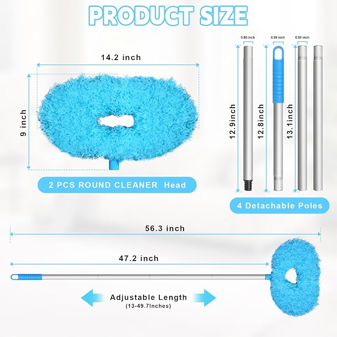 Eunice Ceiling Fan Cleaner Duster with Extension Pole | 13-50Inch Reusable Fan Blade Cleaning Tool for Cobweb Walls and Door Window