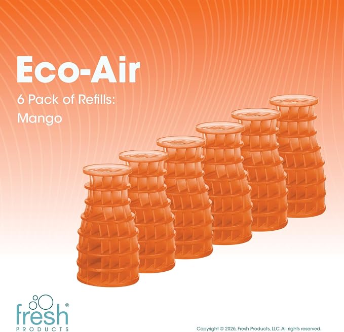 Fresh Products Eco Air Freshener Refill Solid Dry, Mango, 6 Pack | Natural Oils, No Acetone Or Propellants, Made In USA, Lasts 30 Days, Ideal For Home, Business Or Commercial Spaces
