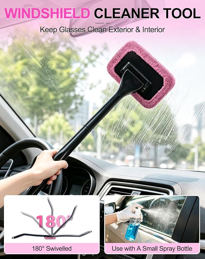 THINKWORK Car Cleaning Kit with Vacuum,Deep Cleaning for Interior Detailing | 7600PA High Power Corded Handheld Vacuum,Windshield Cleaner Tool, Detailing Brush Set,22Pcs Pink Accessories,Gift for Women