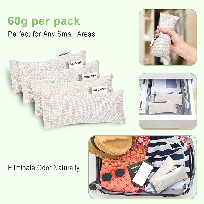 6 Pack Activated Charcoal Shoe Odor Eliminator, Shoe Deodorizer insert Bag | 100% Natural Shoes Smell Remover，eliminates odor naturally,can be reused up to two years