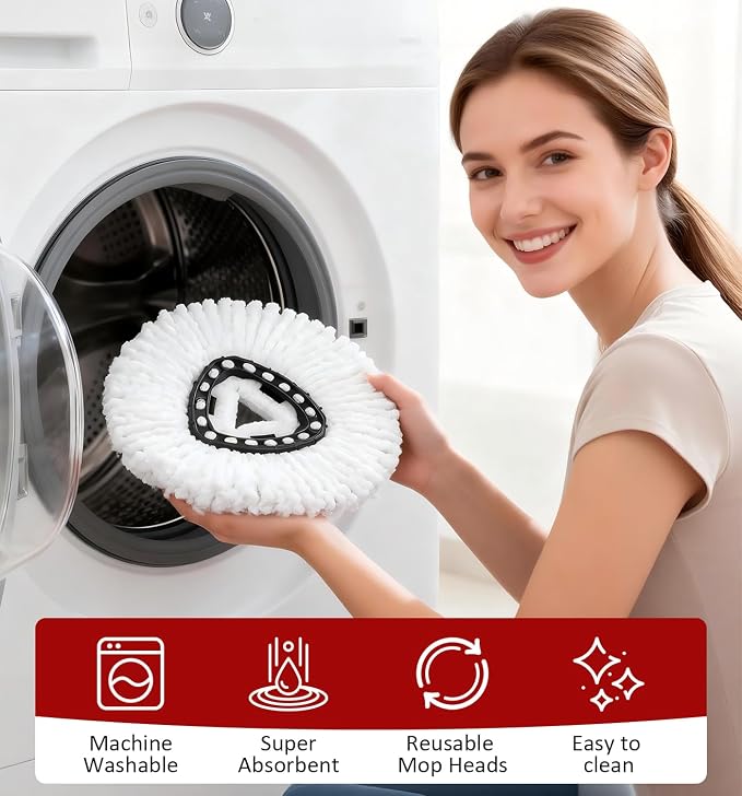 12 Pack Spin Mop Head Replacement for O-Ceda Easy Wring 1-Tank System, Microfiber Mop Refills, 360° Swivel, Deep Cleaning, Machine Washable & Easy to Replace (White)