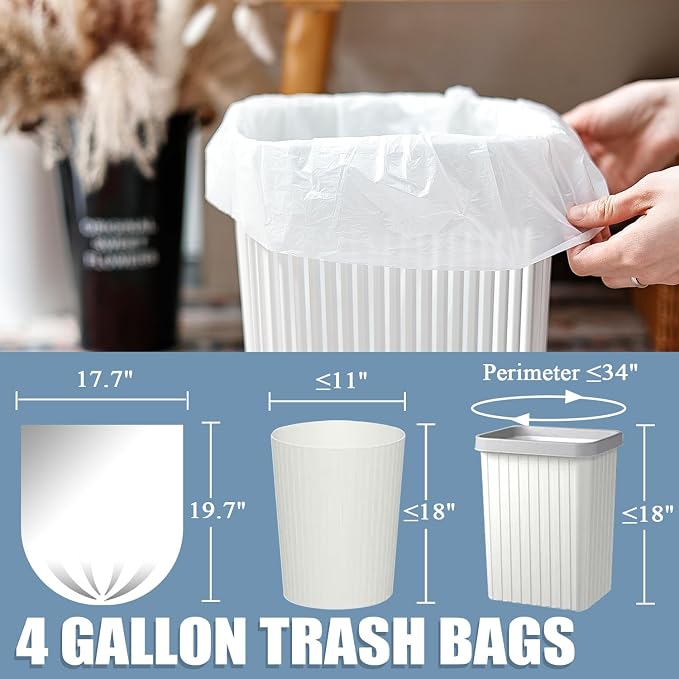 Beneval 4 Gallon Small Trash Bags, 250 Count, Unscented, Transparent, Durable, Ideal for Bathroom, Kitchen, Office, Bedroom