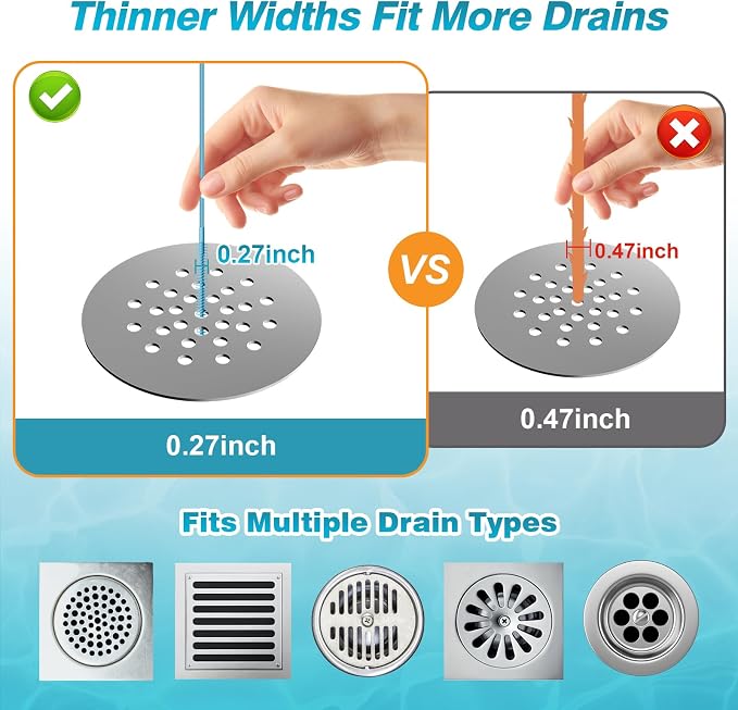 4 Pack 50 Inch Drain Snake Hair Drain Clog Remover Tool for Bathroom Sink | Reusable Brush, 50-Inch Break-Resistant Steel Wire Rope with Nylon Coating, 0.27-inch wand for Shower Drain Cleaning