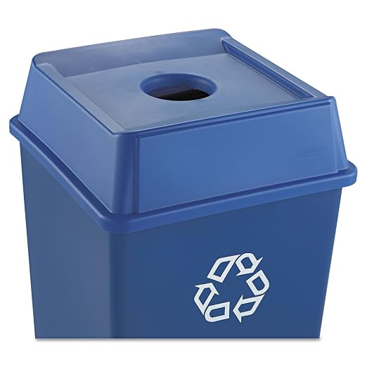 Rubbermaid Commercial Products Untouchable Square Bottle/Can Recycling Lid for 35G & 50G Containers, Blue Recycling