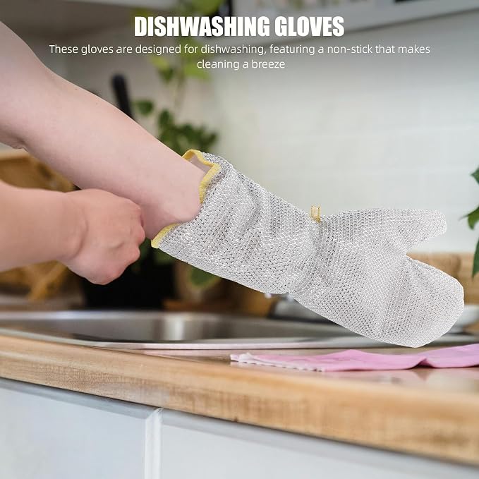 Abaodam 2pcs Long Cuff Wire Protective Gloves Heat Resistant Waterproof Dishwashing Gloves for Kitchen Cleaning and Oil Resistant Use
