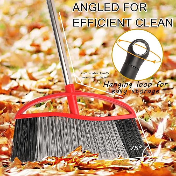 15.7" Heavy Duty Outdoor Broom, Adjustable Handle for Patio Garage | Stiff Bristles For Heavy Debris, Wide Sweeping Broom Head, Adjustable 38-53.5" Handle.