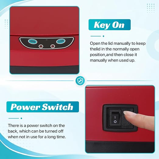 BLKMTY 13-Gallon Stainless Steel Trash Can with Lid, Red, 50L | 50 Liters Garbage Can, Touchfree Motion Sensor Garbage Bin, Tall Automatic, For Home Office Bathroom