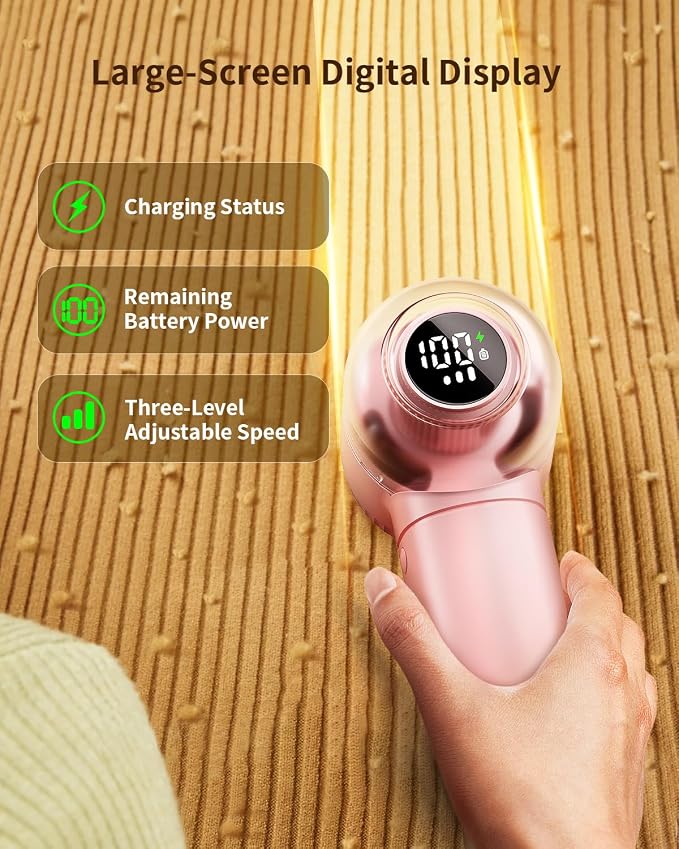 Fabric Shaver with Lint Brush, Large Lint Shaver with Digital Display | 3-Speeds Lint Remover with 6-Leaf Blades, 1200mAh Electric Sweater Shaver to Remove Pilling for Clothes, Furniture