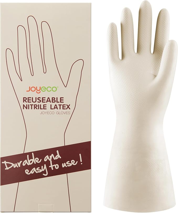 Cleaning Gloves Dishwashing Kitchen Gloves Reusable Rubber 1 Pairs White, Medium