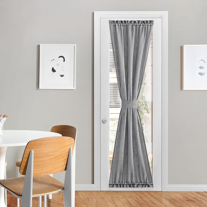 NICETOWN French Door Curtain with Bonus Tieback French Window Cover | Casual Sheer Drapes for Balcony 25 Inches Wide by 72 Inches Long, Front Back Door Shade for Bathroom, 1 PC, Dark Grey