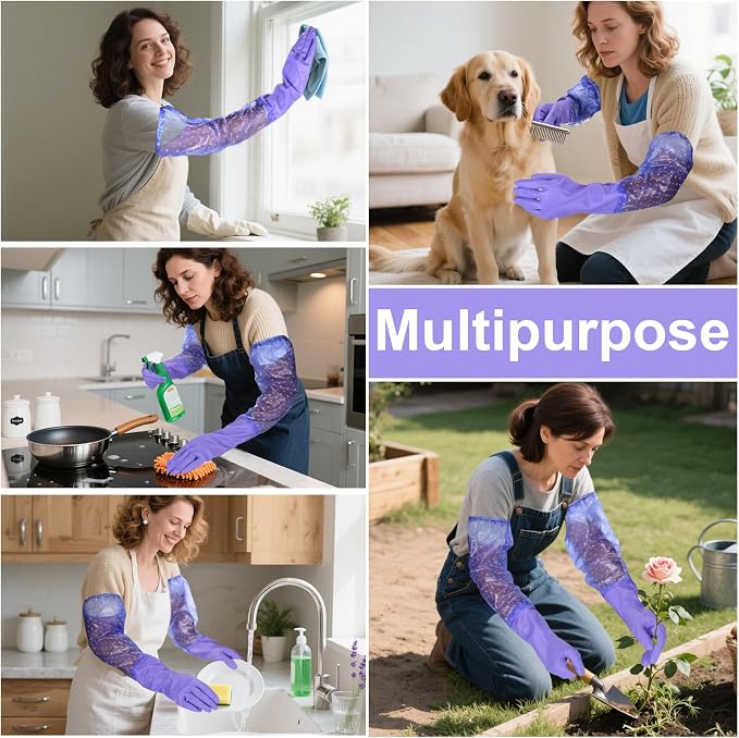 Long Gloves for Cleaning Bathroom,Elbow Length,2 Pair | Waterproof Chemical Resistant Glove,Pvc Full Arm Men & Women Reusable Glove for Gardening,Aquarium,Kitchen,Household Cleaning