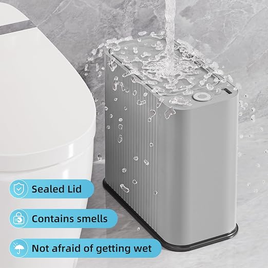 3.5 Gal Bathroom Trash Can with lid, Small Slim Kitchen Garbage Can,Gray | Plastic Office Waste Bin, Wastebasket for Narrow Space