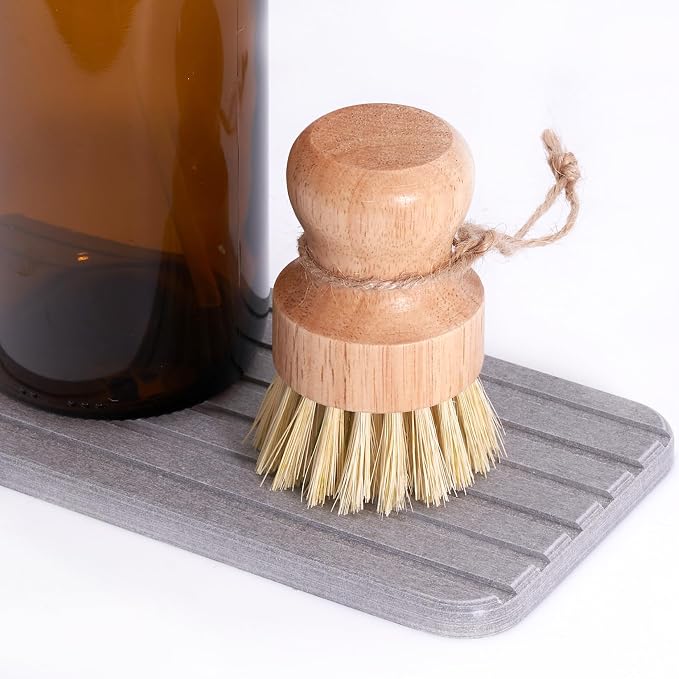 Diahom Bamboo Dish Brush Scrubber 3 Pack for Kitchen Cleaning Pot Pans
