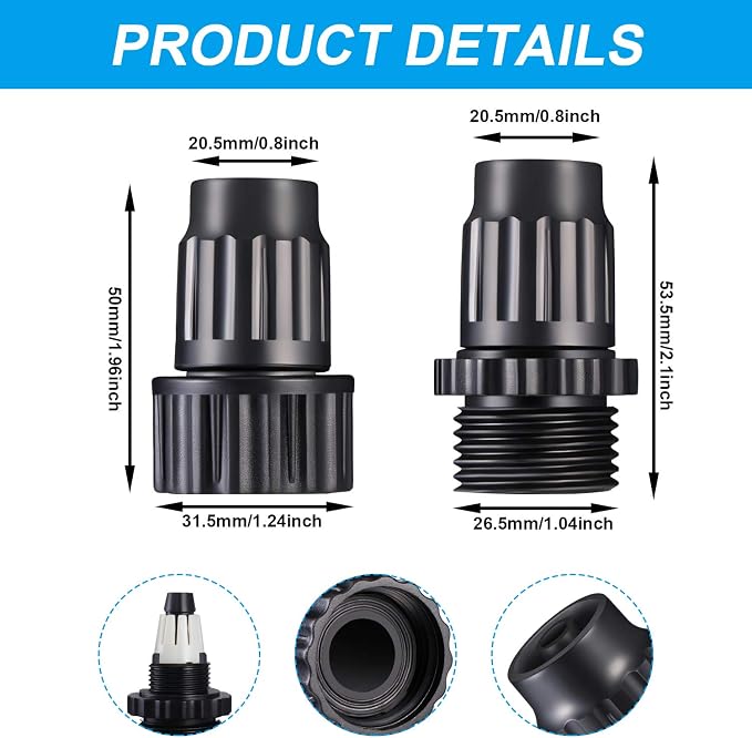 Mudder 4 Sets Garden Expandable Hose Repair Kit, 3/4 Inch | Plastic Flex Hose Repair Fittings with 8 Leak Proof Rubber Seals, Easy Tighten, for Spray Nozzle, Water Tap, Garden Watering