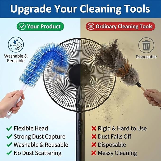 Ultimate Dusting Tool, Fan Cleaning Brush, Bendable Microfiber Head, Flexible Microfiber Duster Remover Washable ldeal for Electric Fans Air Conditioning, Home Car Vents, Curtain (2pcs*Blue)