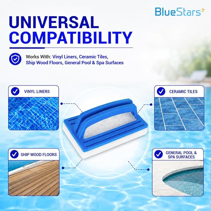 BlueStars 2-Pack Heavy Duty Handheld Sponge Pool Scrub Brush | Clean Pool Tile, Grout, Walls, Vinyl Liners, Spas, Tubs, Showers; Surface Cleaning Scrubber, Kitchen, Bathroom Tub