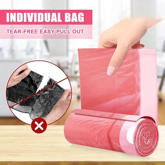 Small Trash Bags, 100 Count 4 Gallon Drawstring, Red | Tear-Free, Unscented, Small Garbage Bags, For Bathroom Kitchen Office Bedroom