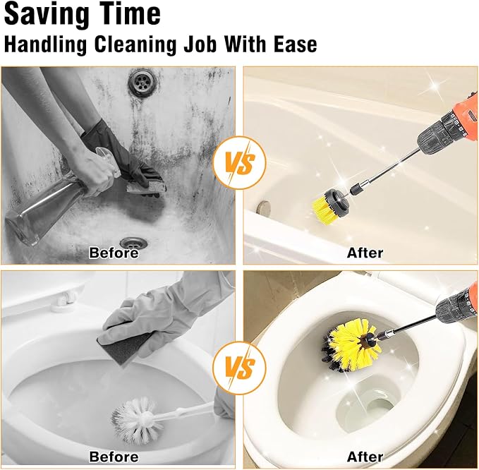 8 Pcs Drill Brush Attachment Set - Power Scrub Brush Kit | Brush Drill with Extend Long Attachmen - All Purpose Household Cleaning Brushes for Car, Grout, Floor, Tub, Bathroom