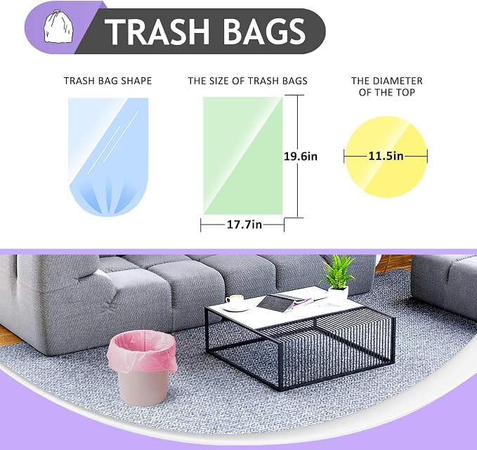 Teivio Small Colorful Clear Trash Bags 4 Gallon 200 Count Garbage Bags | Fit 12-15 Liters,3.5,3.8,4,4.5Gal,Multicolor Mini Plastic Waste Basket Bins Can Liners for Bathroom Office Car dog poop bags