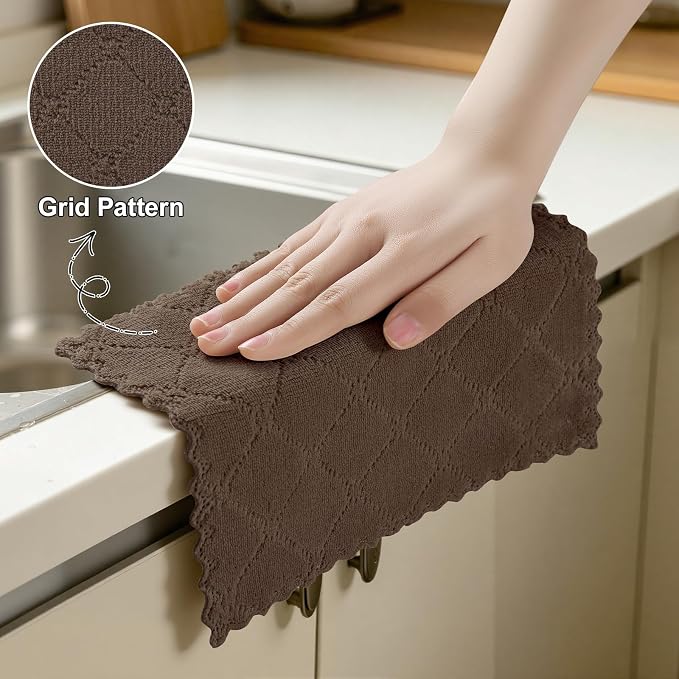 Homaxy Super Soft 12 Pack Coral Velvet Dish Cloths, 7" x 9", Brown | Ultra-Absorbent Dishcloths, No Lint, Nonstick Oil, Fast Drying, Microfiber Cleaning Cloth