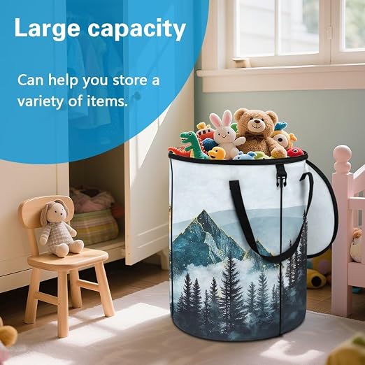 Natural Scenery Outdoor Garbage Can with Lid Fashion Car Trash Can for Back Seat Floral Waterproof Foldable Trash Cans for Camping Bedroom Decoration