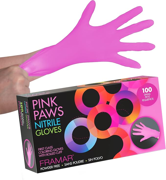 FRAMAR Pink Gloves Disposable Latex Free, Pink Nitrile Gloves Small, Salon | Disposable Glove Small, Powder Free, For Hair Dye, Cleaning, Tattoo, Food Prep, Mechanic, Extra Durable, 100 Pack