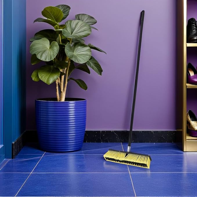 KALLORY Heavy-Duty Outdoor Floor Scrubber Broom with Long Handle – 80cm Aluminum Threaded Head Push Broom for Driveway, Deck, and Sidewalk Cleaning – Commercial Grade