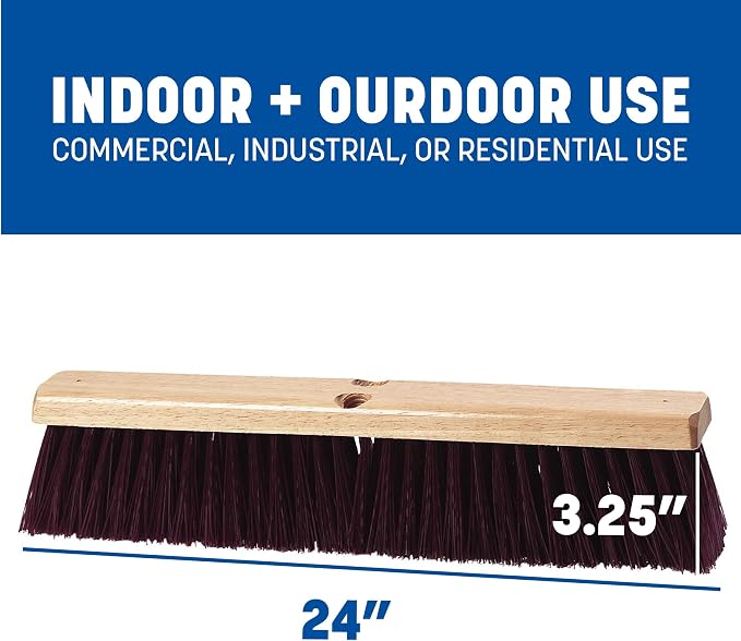 SPARTA Flo-Pac Sweep with Crimped Polypropylene Bristles, Heavy Duty Broom Head for Indoor and Outdoor Use on Rough Surfaces, 24" Long, 1 Count, Maroon