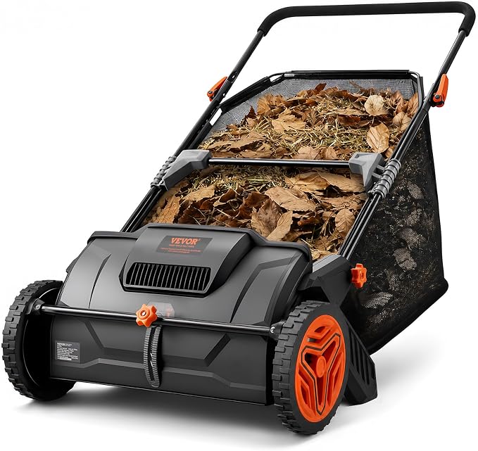 VEVOR Push Lawn Sweeper 21" Leaf & Grass Collector 3.5 cu. ft. Hopper Bag | Adjustable Brush Height & 2 Spinning Brushes, Manual Yard Sweeper for Leaves, Grass Clippings and Lawn Debris