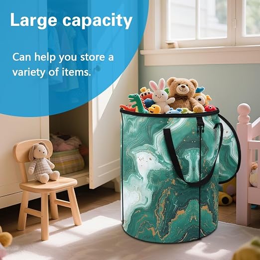 doginthehole Green Marble Print Outdoor Trash Can with Lid Large Capacity Collapsible Trash Can for RV Waterproof Garbage Bags for Yard, Camping, Picnic Home Outdoor Decoration