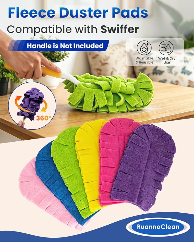 12 PCS Reusable Duster Refills Compatible with Swiffer Duster | Washable Fleece Duster Pads 360 Heavy Duty Duster Refills for Fan, Window, Furniture, Home Cleaning (Handle is Not Included)