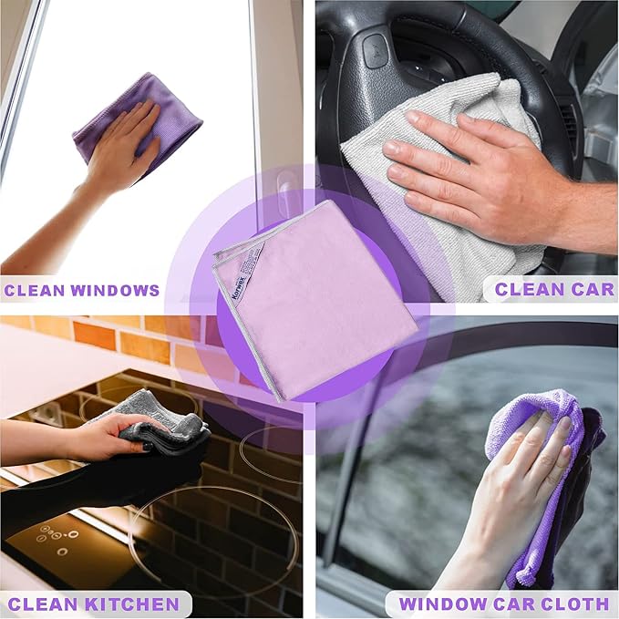 Norwεx Window Cleaning Cloth, Glass Cleaning Cloth, No Chemical Needed, Just Add Water Lints Streaks Scratches Free. (Purple 2 Pack)