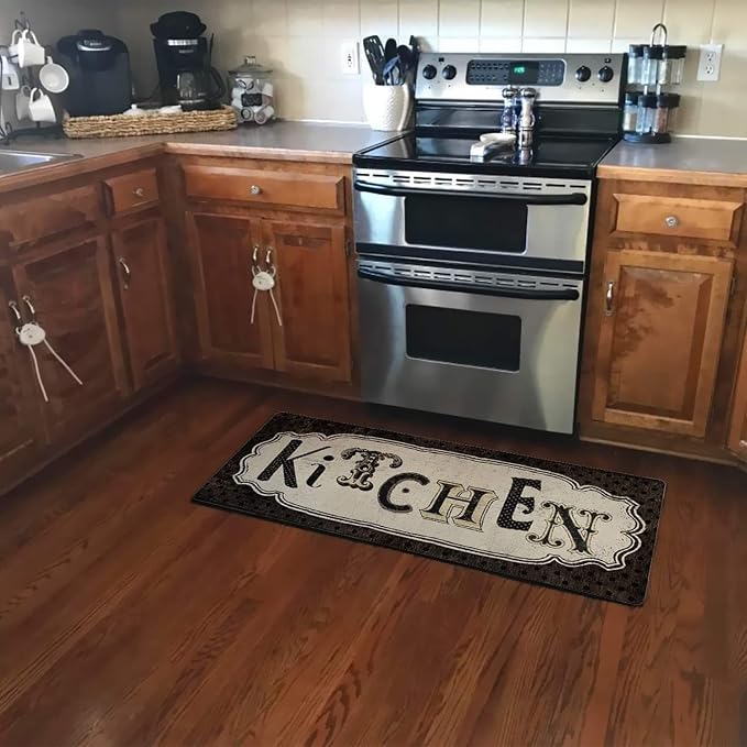 Kitchen Rug Non Slip, Durable Natural Rubber Rug Runner for Kitchen Antique Style Chef Mat, 48''×20''