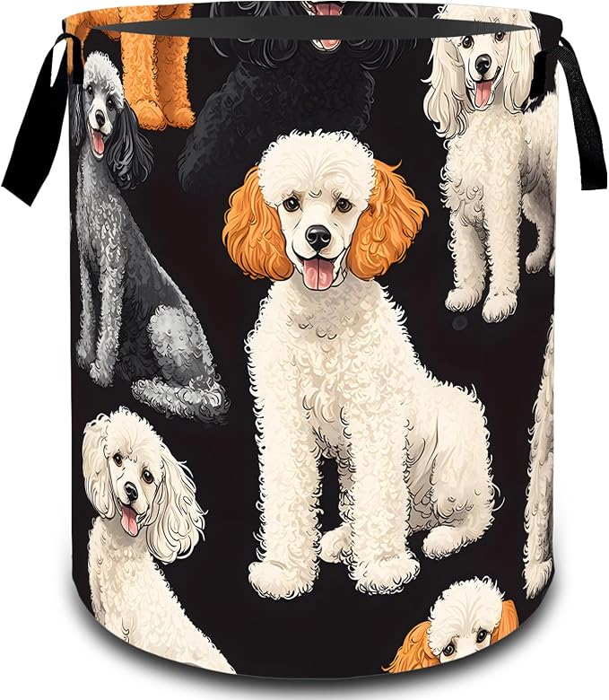 Cute Poodle Dog Laundry Basket, Dirty Collapsible Clothes Toy Organizer Hamper for Kids Adults, Oxford Cloth Waterproof Storage Bin for Room Bedroom Bathroom Home Decor Gifts, 19.7"X15.7"