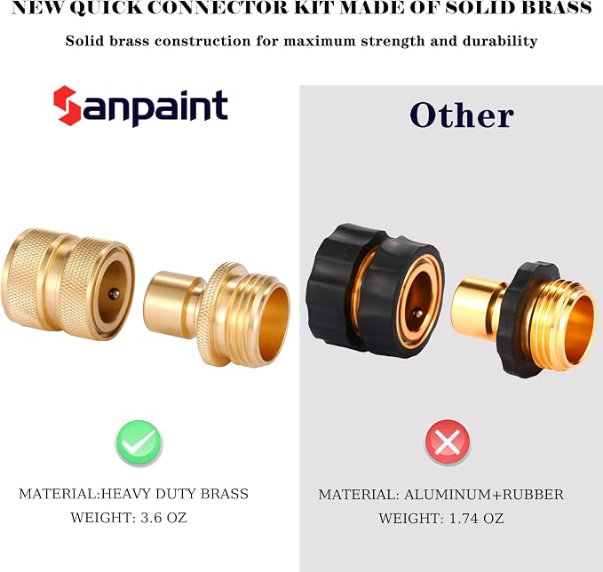 3/4 Inch Brass Garden Hose Fitting Quick Connector Male and Female Set, 2 Set | 2 Set