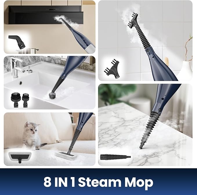 DEVOAC VM6 Scrubbing Steam Mop with Rotating Mop Pads, 10 in 1 Steam Mop, Lightweight Spin Mop & 3 Steam Modes for Hard Floor Laminate Marble Floors (Ink)