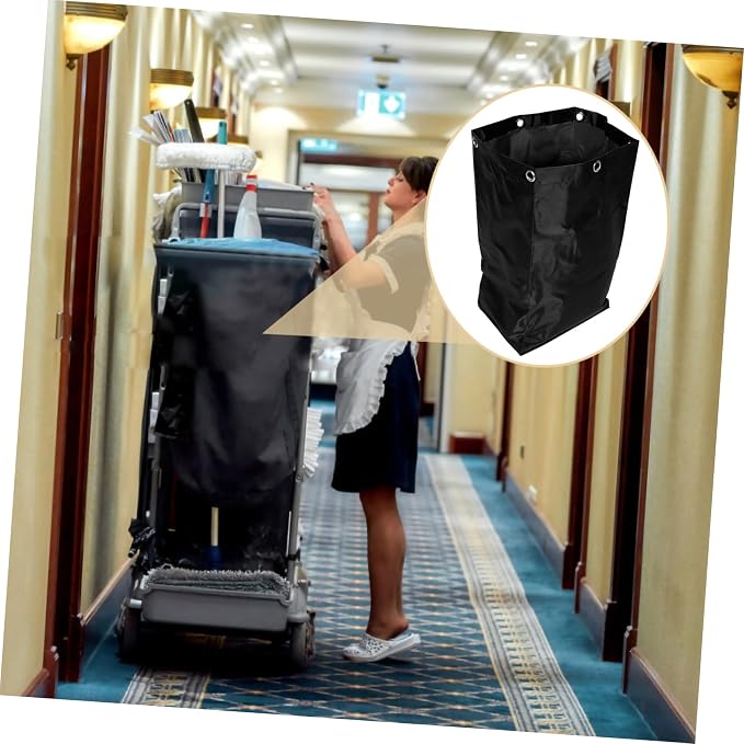 Portable Cleaning Cart Bag Replacement Janitorial Canvas Organizer | Large Storage Capacity, Black Color, Easy Attachment and Removal, Handles Heavy Loads for Housekeeping Carts